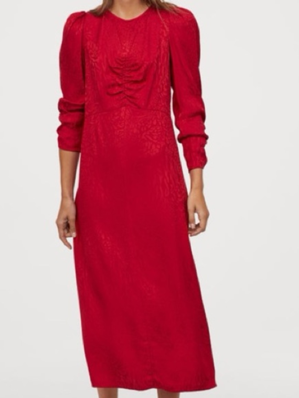 H&M Red Long-Sleeve Maxi Dress with Gathered Front